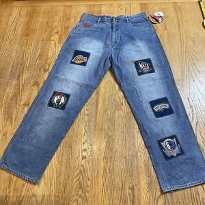 Unk Embroidered Basketball Patch Jeans NBA Team Logos Size 38 x 33 NWT Vtg Y2K